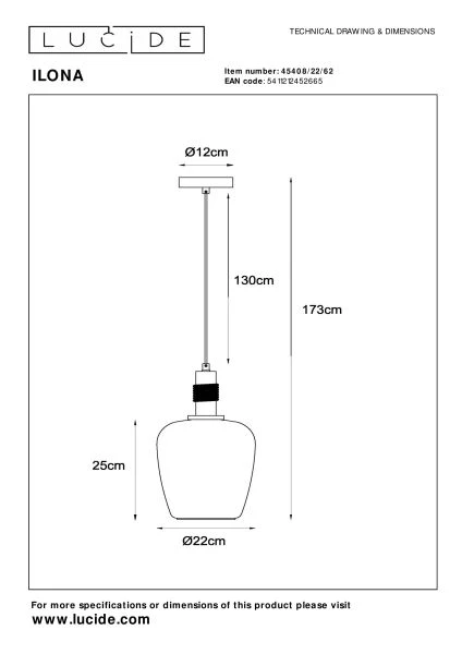 Lucide ILONA - Pendant light - Ø 22 cm - 1xE27 - Amber - technical